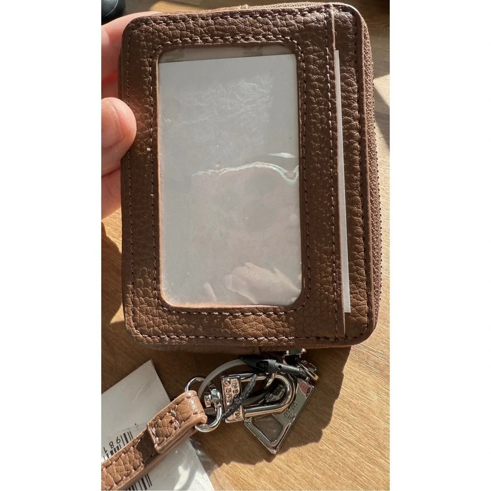 Steve Madden Bpipper Chestnut Brown Pebbled Zip‎ Card Case Wristlet Wallet NWT